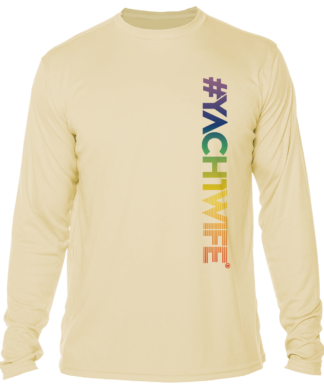 A long-sleeved UV shirt with the word vcwife on it.