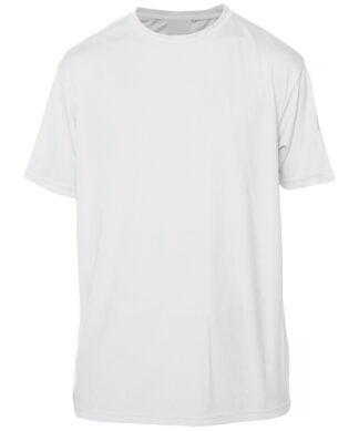 White UPF 50+ sun shirt, lightweight and breathable for sun protection.