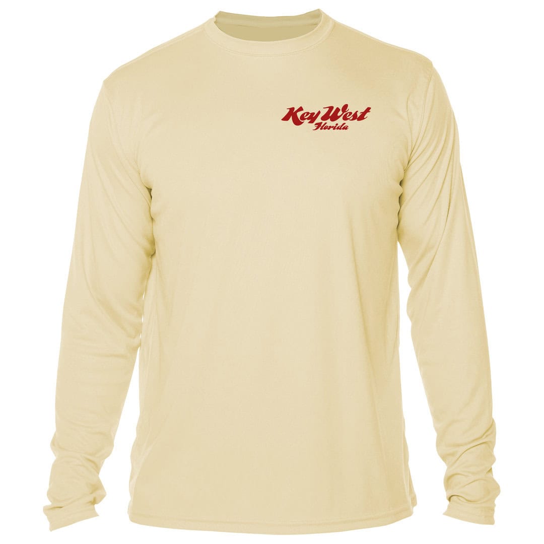 Long-sleeve Key West Sun Shirt with logo, perfect for beach and outdoor activities.