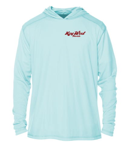 A light blue hoodie with a red logo on it is not suitable for any of the given keywords.