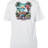 Colorful rooster graphic on white UPF 50+ sun shirt, perfect for outdoor activities in Key West.