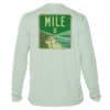 UPF 50+ long sleeve sun shirt featuring Mile Zero sign and beach scene, perfect for sun protection i.