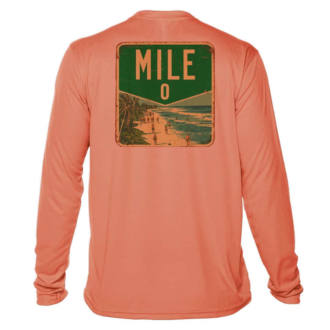 Long sleeve UPF 50+ sun shirt with Mile Zero design for sun protection.