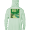 A mint hoodie with the word mile on it.
Keywords: sun shirt