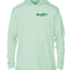 A men's green hoodie with a logo on it.