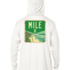 A white hoodie with the word "mile" on it, perfect as a sun shirt or UV shirt.