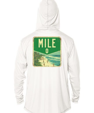 Mile Zero UPF 50+ hoodie with iconic Key West Mile Zero sign on back, perfect for sun protection and.
