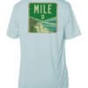 Key West Mile Zero sun shirt with tropical beach design, UPF 50+ protection, short sleeve.