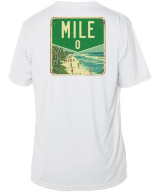 White Key West Sun Shirt with Mile Zero graphic, UPF 50+ short sleeve design.