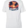 Key West sunset shirt with palm trees and vibrant sunset design, UPF 50+ protection.