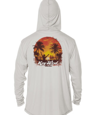 Sun protection hoodie with Key West design, UPF 50+ in Pearl Grey, XS.