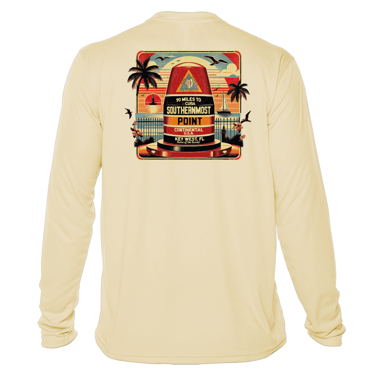 Key West Sun Shirts - Southernmost Point Bouy - UPF 50+ Long Sleeve - Pale Yellow,MED