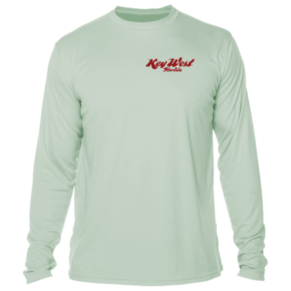 A green long-sleeved UV shirt with a red logo.