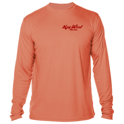 An orange UV shirt with a red logo.