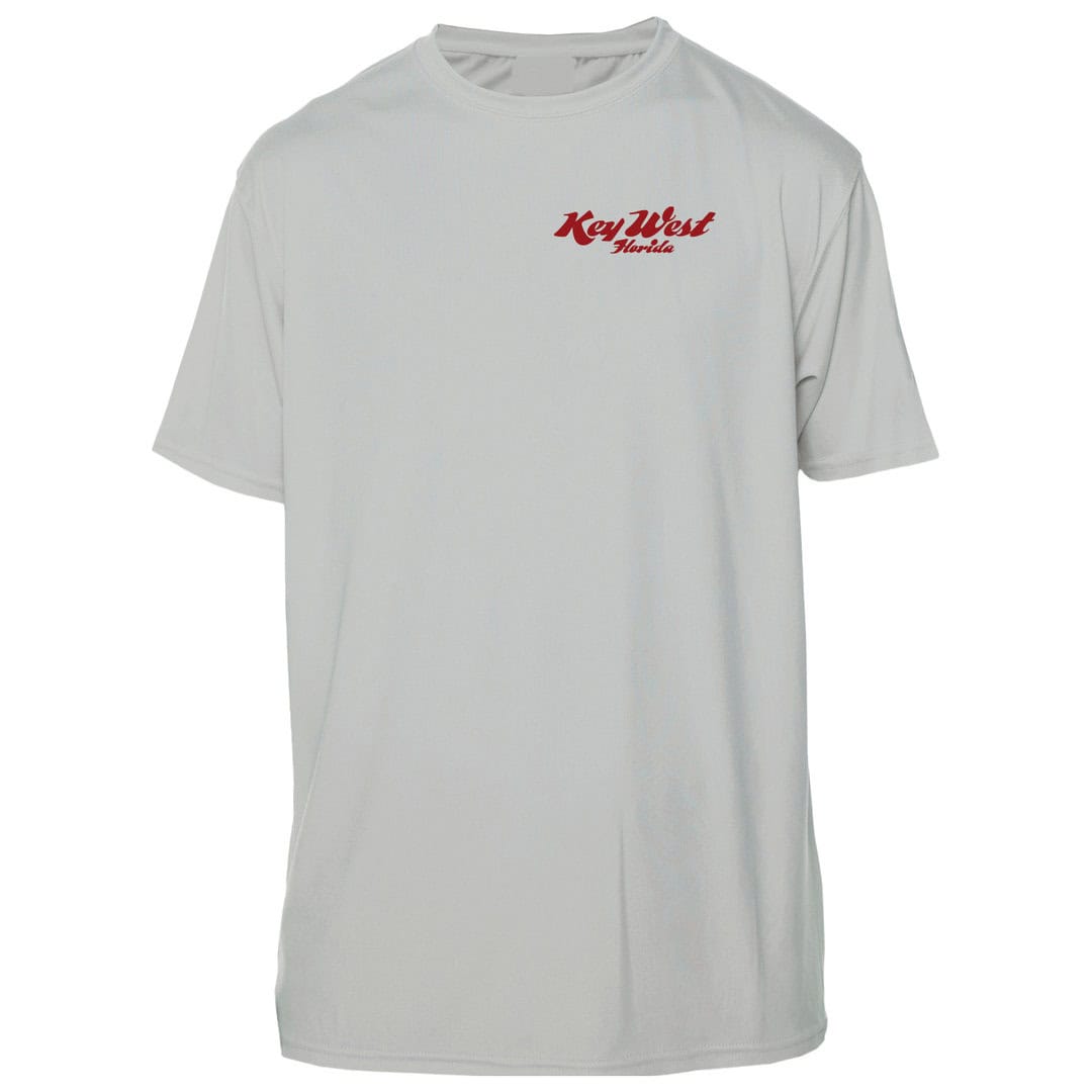 White Key West Sun Shirts T-shirt with red logo, casual summer wear.
