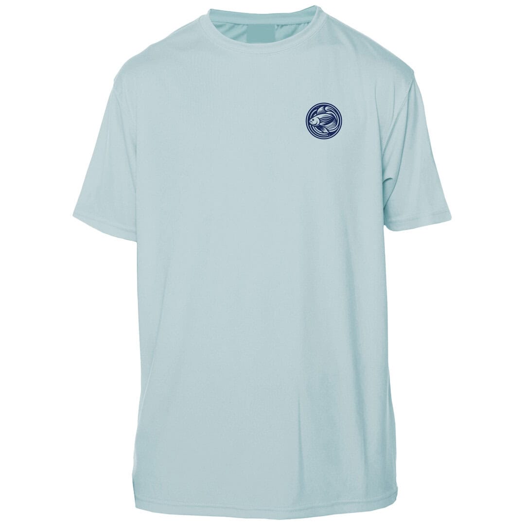Light blue Key West Sun Shirts logo t-shirt, casual wear for sunny beach days.