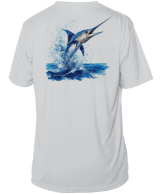 Blue Marlin fishing shirt with UPF 50+ sun protection, perfect for anglers.