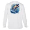 UPF 50+ long sleeve fishing shirt featuring a vibrant king mackerel graphic, perfect for sun protect.