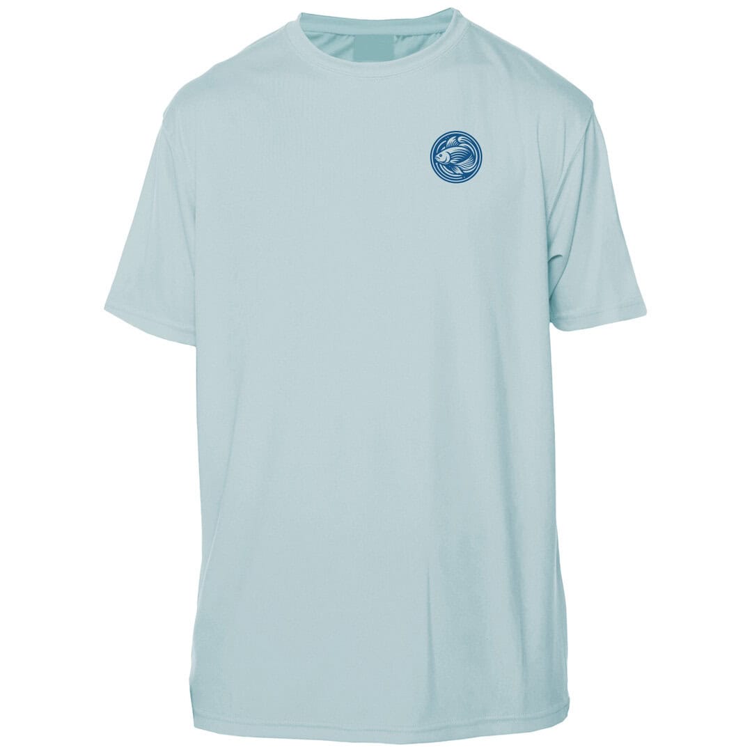 Light blue Key West Sun Shirts with logo, perfect for beach and casual wear.
