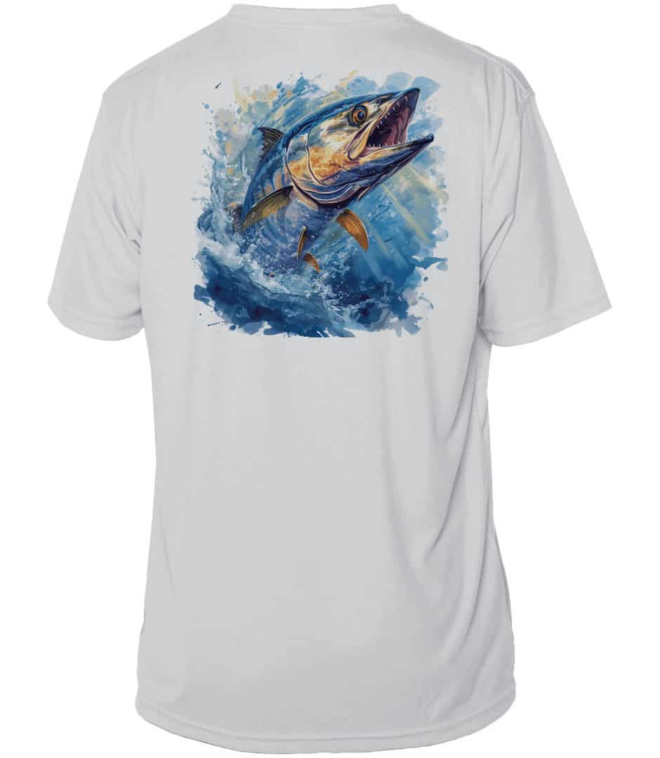 King Mackerel fishing shirt with UPF 50+ sun protection, perfect for anglers.