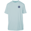 A light blue rash guard with a logo on the front.