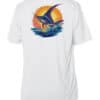 UPF 50+ sailfish fishing shirt with vibrant design, perfect for anglers and sun protection on the wa.