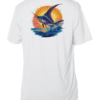 This Fishing Shirt Outfitters - Angler's Collection: Sailfish - UPF 50+ Short Sleeve features a white design with an image of a marlin.
