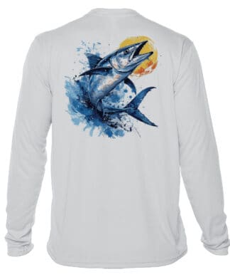 High-quality fishing shirt with Wahoo design, UPF 50+ sun protection, perfect for anglers.