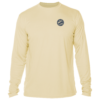Men's yellow long sleeve rash guard with a blue logo.