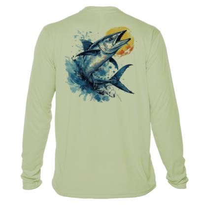 A men's long sleeve UV shirt featuring an image of a blue marlin.