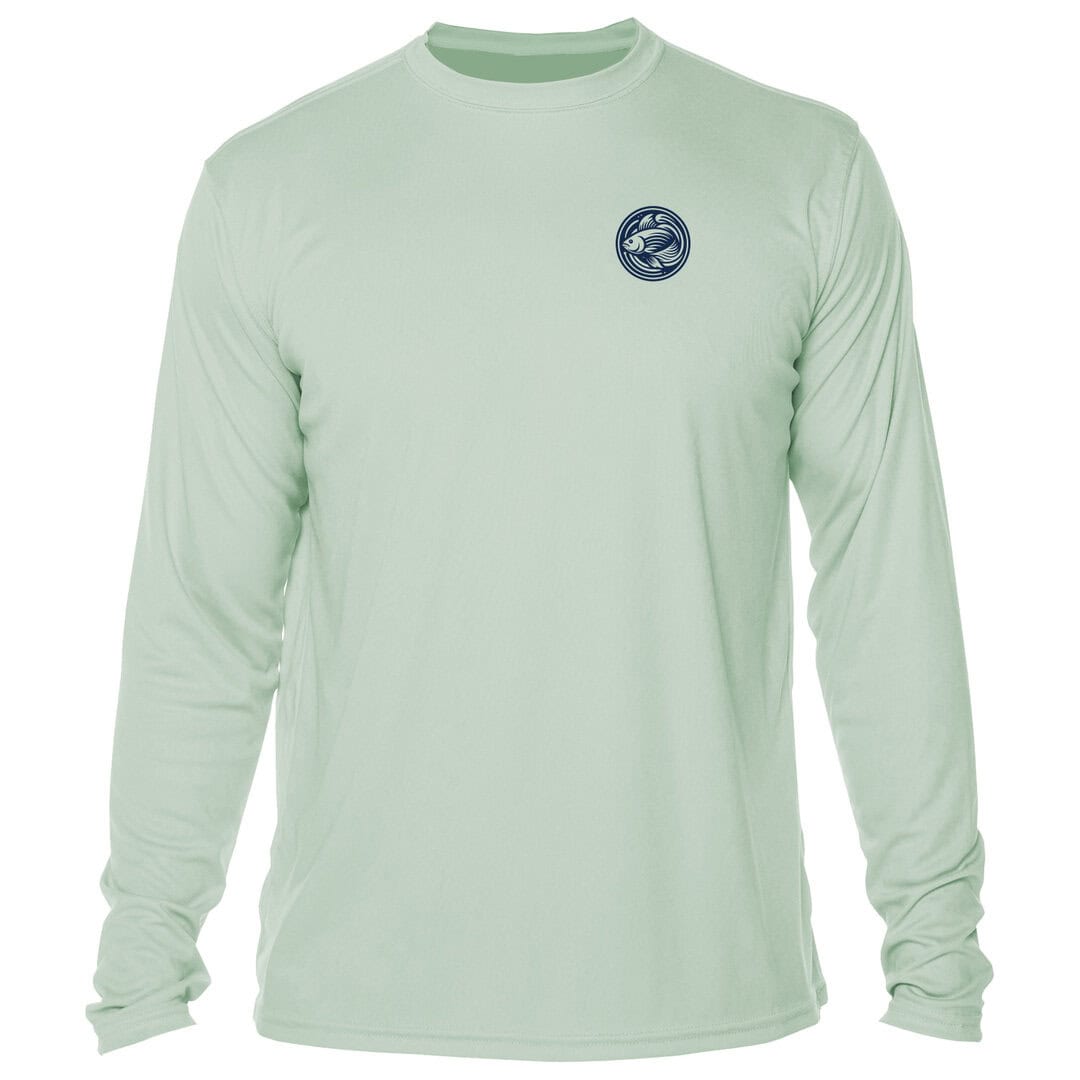 Light green long sleeve sun shirt with Key West logo for sun protection.