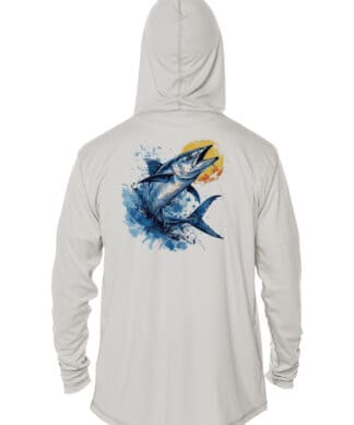 UPF 50+ Wahoo fishing hoodie for sun protection, perfect for anglers and outdoor enthusiasts.