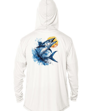 Wahoo fishing hoodie with UPF 50+ for sun protection, perfect for anglers and outdoor enthusiasts.