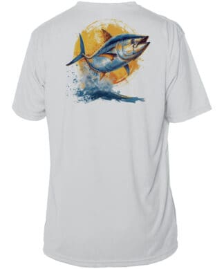 Yellowfin Tuna fishing shirt with UPF 50+ sun protection, perfect for anglers and outdoor enthusiast.