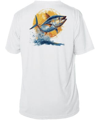 Yellowfin Tuna fishing shirt with UPF 50+ sun protection, perfect for anglers and outdoor enthusiast.