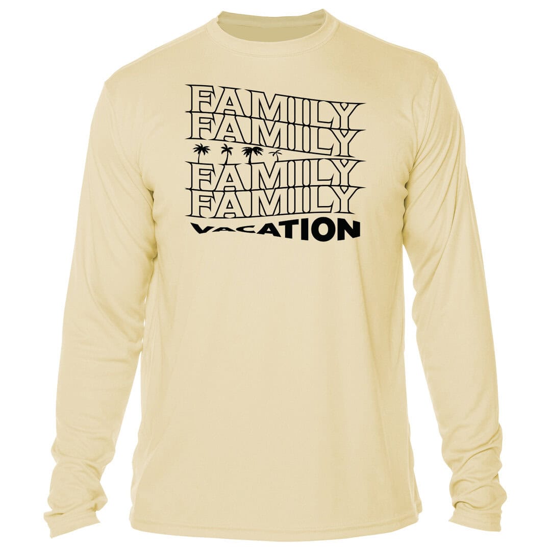 Family Vacation UPF 50+ Long Sleeve Sun Shirt in Pale Yellow for Kids.