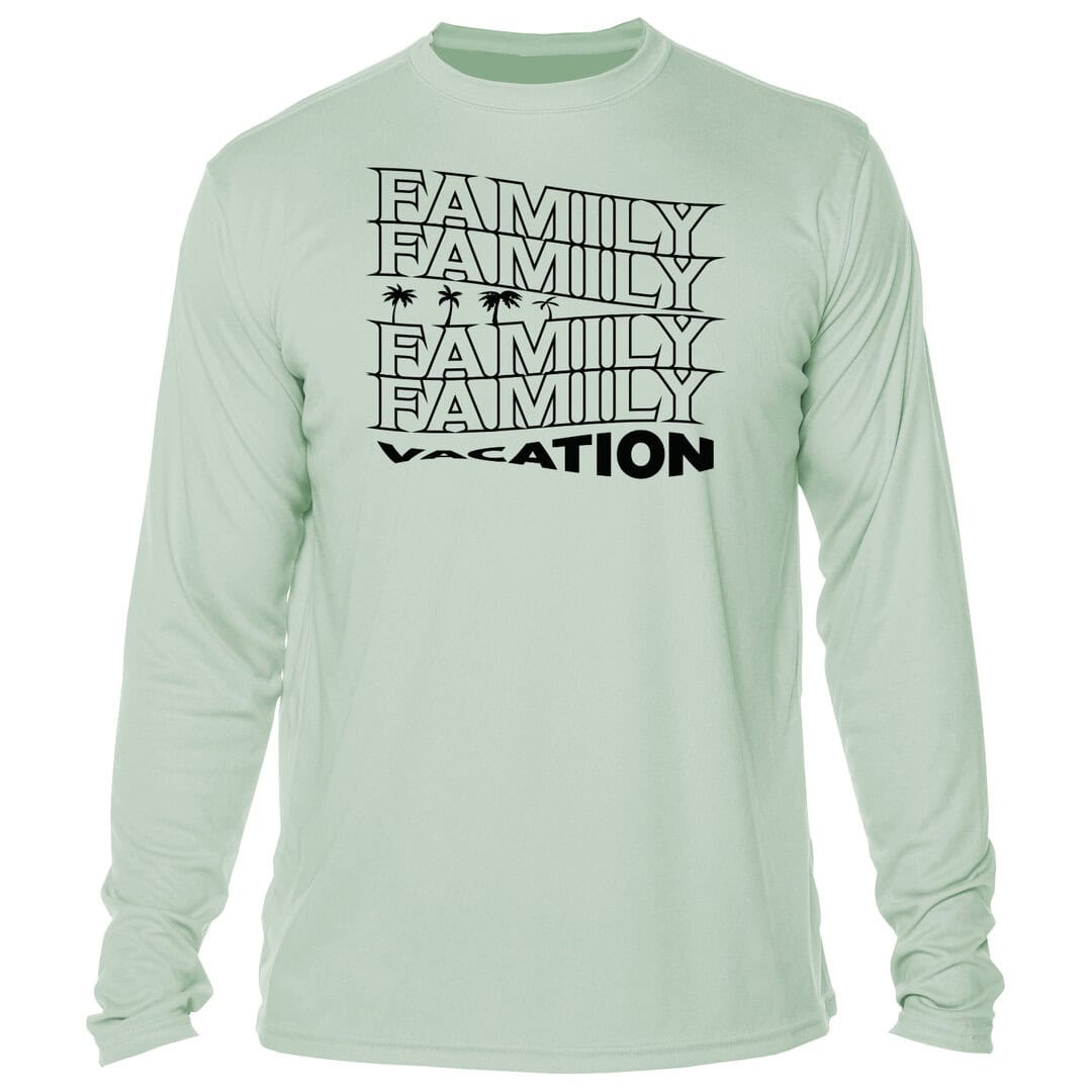 Long sleeve UPF 50+ sun shirt for family vacations in Seagrass color. Perfect for sun protection and.