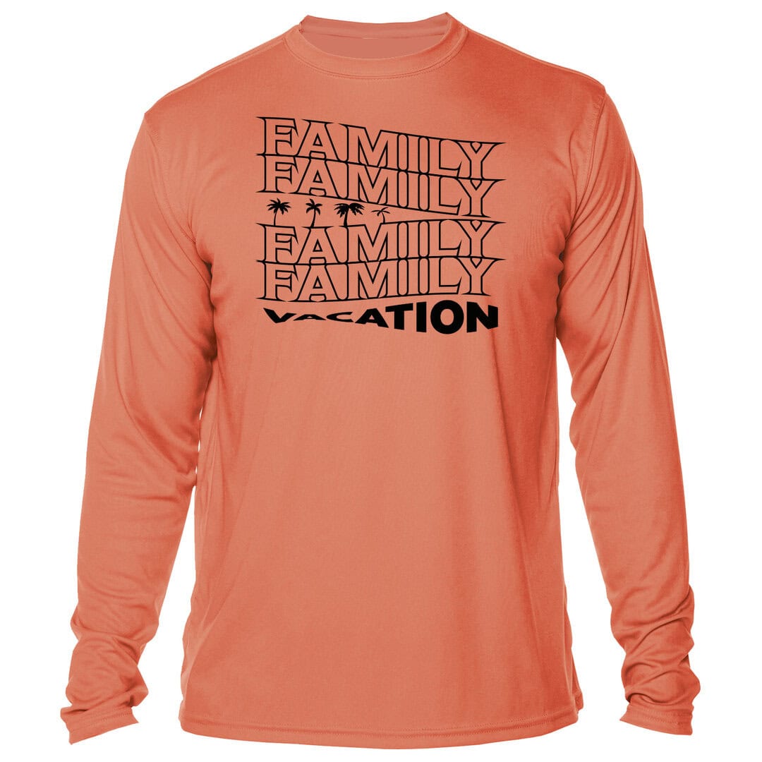 Family Vacation UPF 50+ long sleeve sun shirt in salmon color for sun protection. Perfect for family.