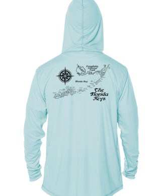 UPF 50+ hoodie featuring a map of the Florida Keys and Key West design, perfect for sun protection a.