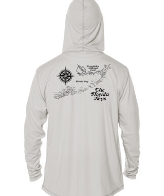 UPF 50+ Pearl Grey Hoodie with Florida Keys map design.