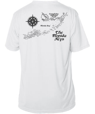 Map of Florida Keys with compass and key locations, showcasing the tropical destination.