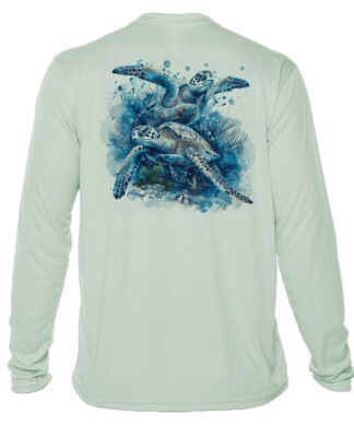 UPF 50+ sun protection shirt featuring sea turtle design for sun-safe outdoor wear.