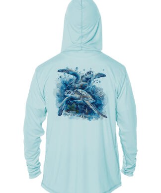 UPF 50+ hoodie featuring sea turtle design, perfect for sun protection in Key West. Comfortable, sty.