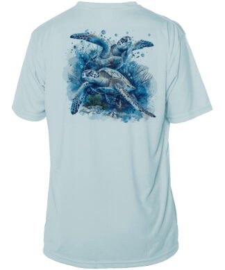 Sea Turtle UPF 50+ Short Sleeve Sun Shirt in Arctic Blue.