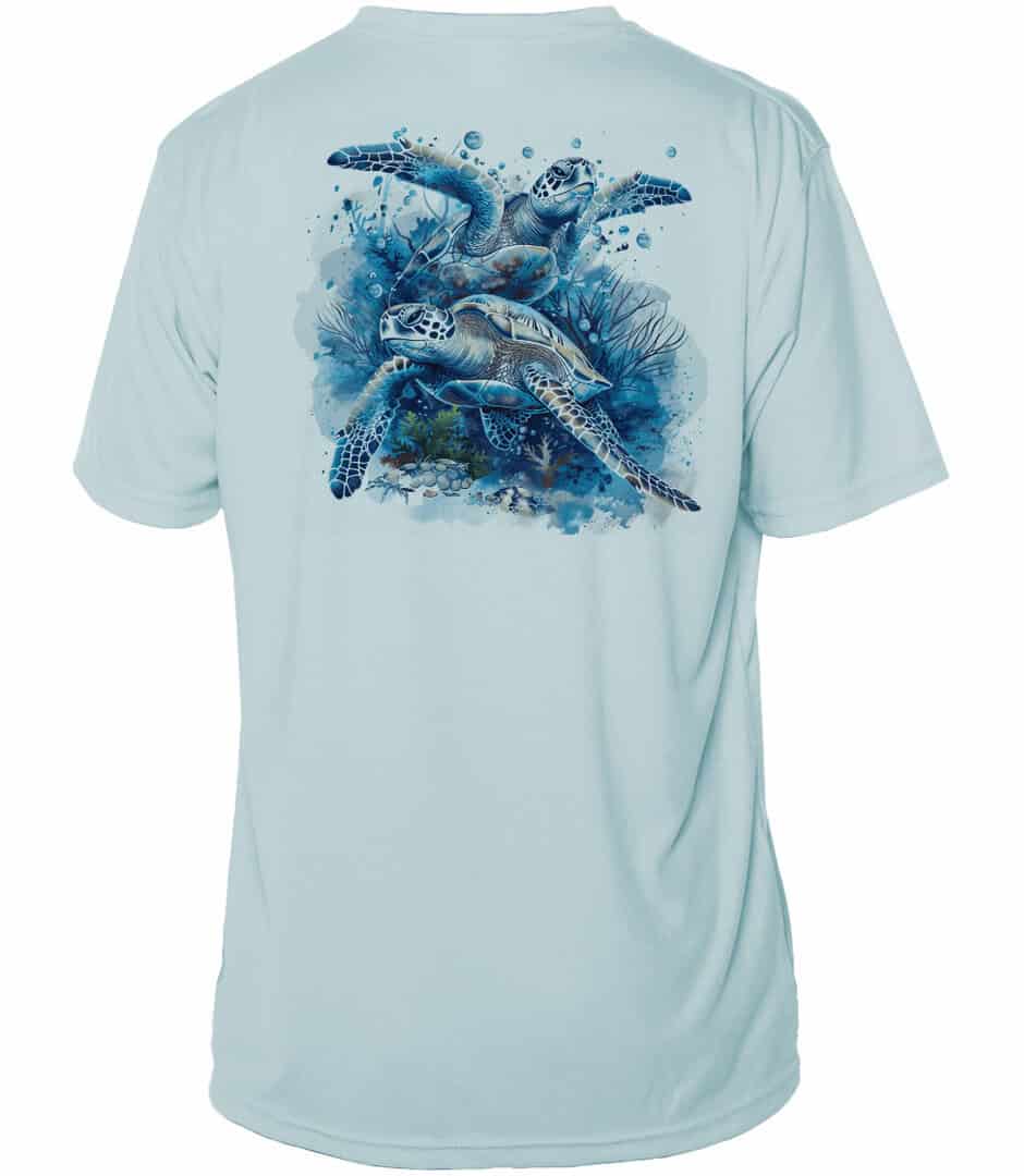 Sea Turtle UPF 50+ Short Sleeve Sun Shirt in Arctic Blue.