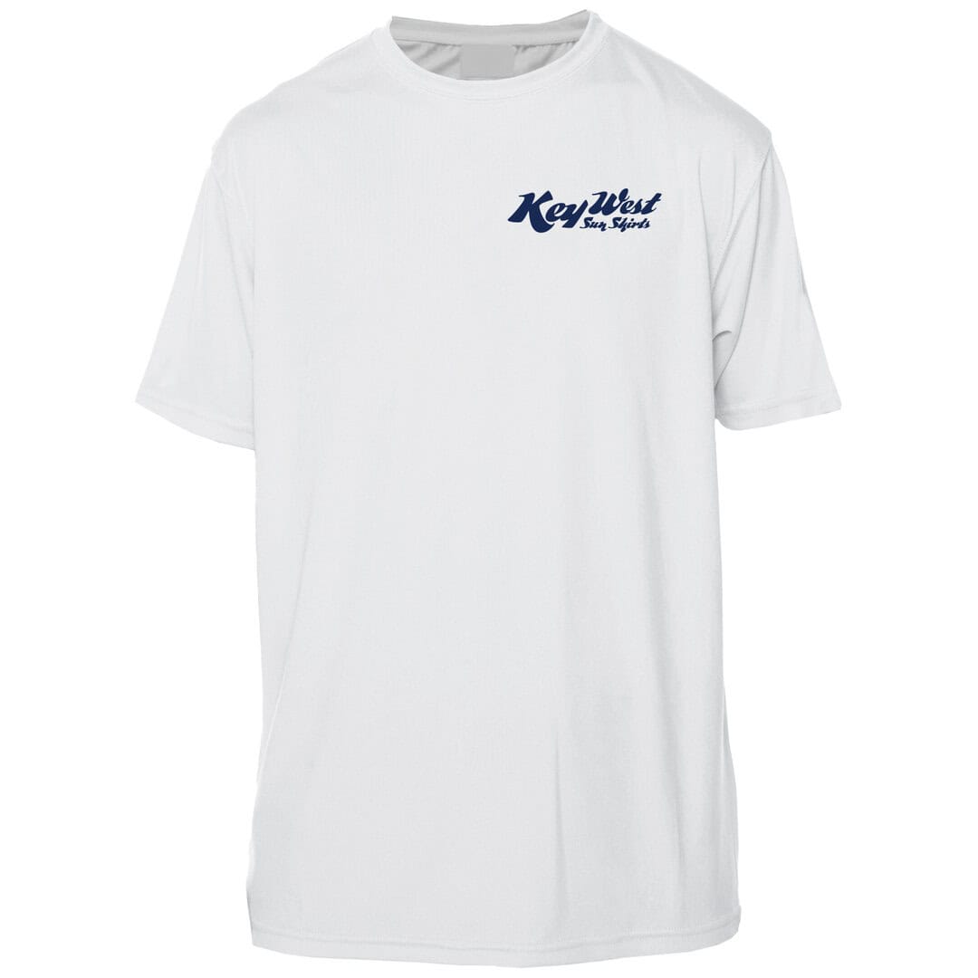 White Key West Sun Shirts logo T-shirt for casual summer wear.