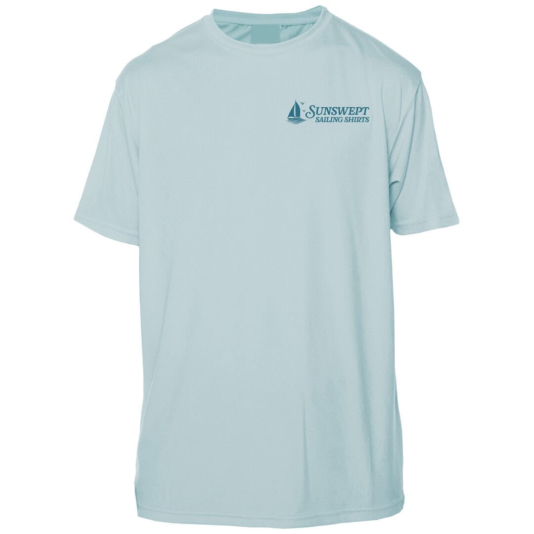 Light blue Key West Sun Shirts with sailing logo for sun protection and casual wear.