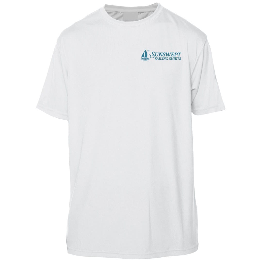 White Key West Sun Shirts with Sunswept Sailing logo, perfect for beach and sailing.