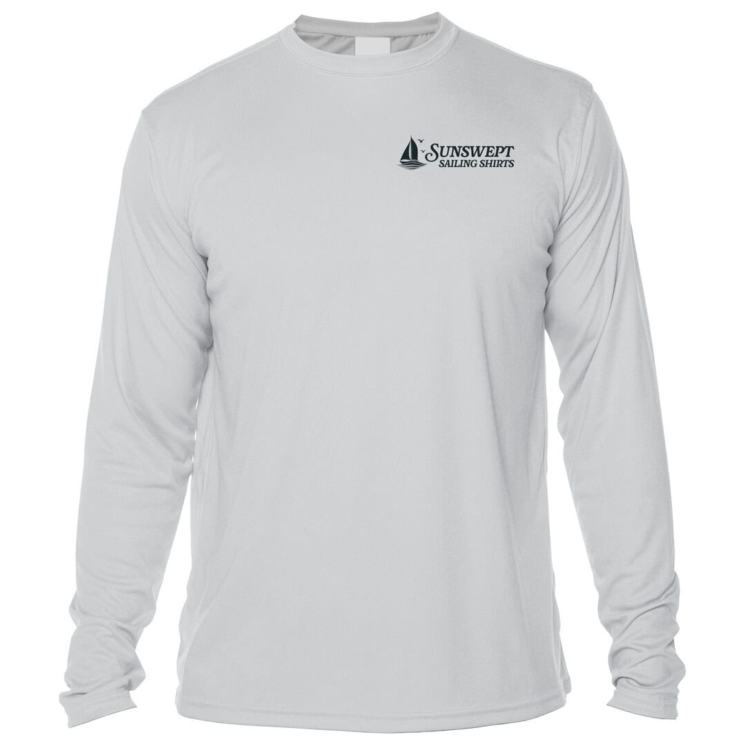 White Sunswept sailing shirt with logo, long sleeves, casual wear.