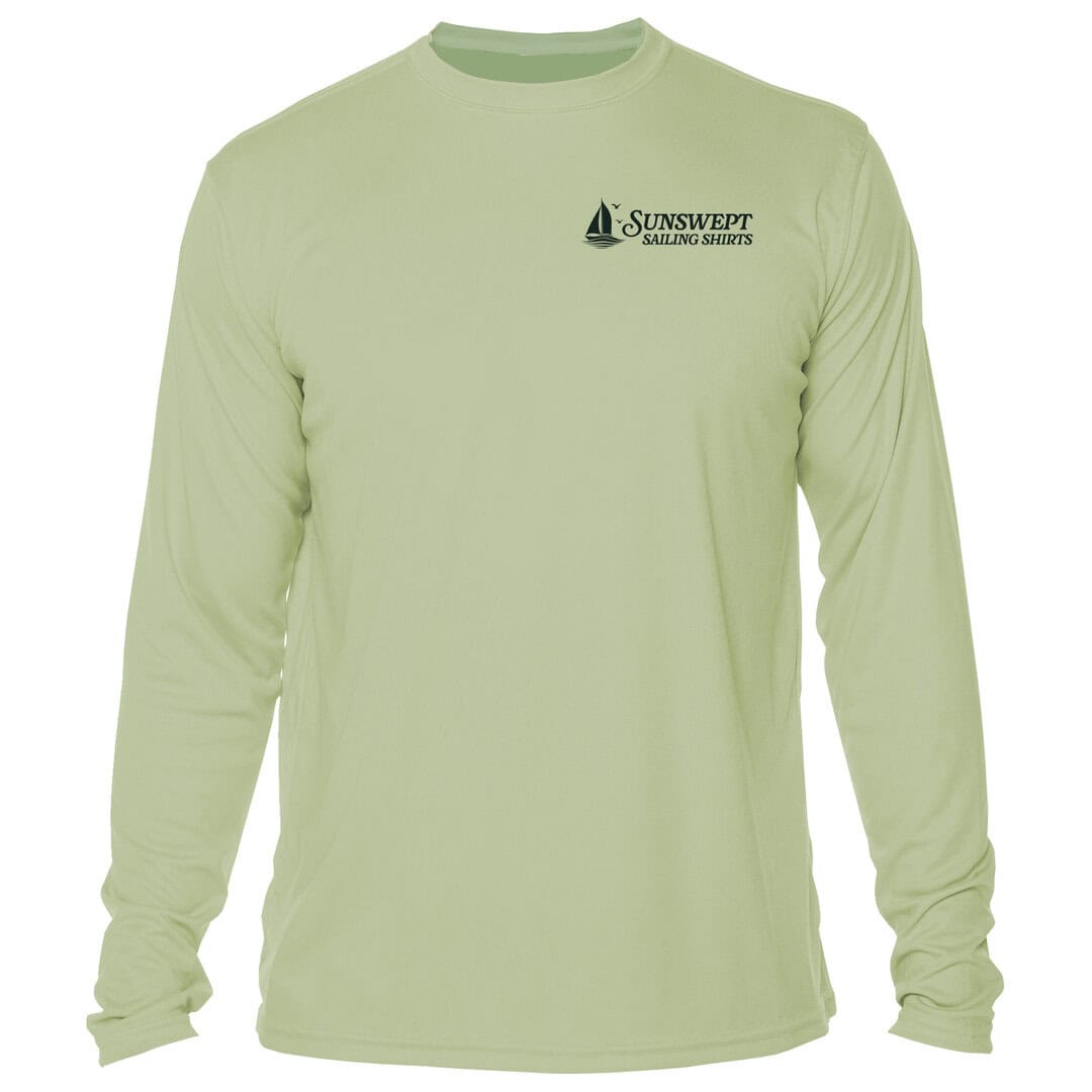Light green Sunswept sailing shirt with logo, long sleeve, sun protection.